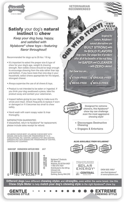 Nylabone Power Chew Antler Alternative Nylon Chew Toy for Dogs, Dog Toys for Aggressive Chewers, Venison Flavor, Medium/Wolf (1 Count)