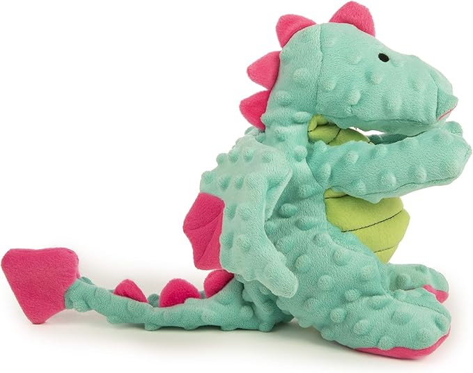goDog Dragons with Chew Guard Technology Durable Plush Squeaker Dog Toy, Large, Seafoam, Plush Dog Toy
