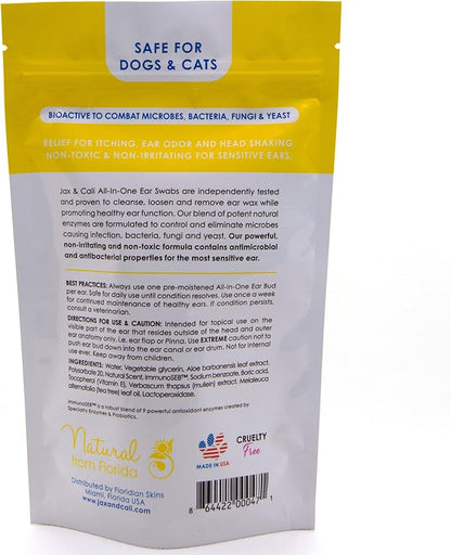 JAX & CALI All-in-One Ear Swabs for Dogs and Cats, All Natural Ear Cleaner for relief of Itching and Odor, for Healthy Ear Function, 40 Pre-Moistened Ear Cleaners