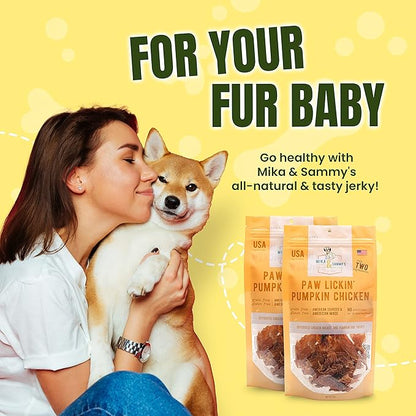 Gourmet Jerky Dog Treats - Natural Dog Treat Chicken Jerky for Dogs, Nutritious and Tasty Dog Jerky Treats Made in USA only, Cage-Free, No Additives(Mika & Sammy's Paw Lickin Pumpkin Chicken 5 oz)
