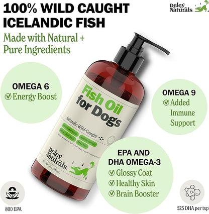 Wild Caught Fish Oil for Dogs - 32oz - Omega 3-6-9, GMO-Free - Reduces Shedding, Supports Skin, Coat, Joints, Heart, Brain, Immune System - Highest EPA & DHA Potency - Only Ingredient is Fish