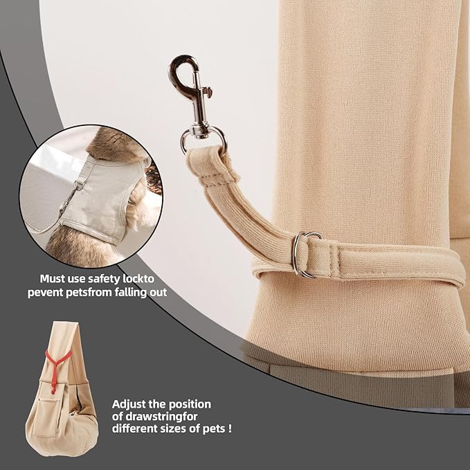 Dog Carrier Sling - Reversible Puppy Carrier Purse with Storage Pocket, Hand-Free Dog Sling Carrier for Carry Small Dogs and Cats，Travel Safety Harness, Dog and cat Harness (Apricot)