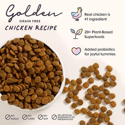 Golden Probiotic Dog Food Dry, Chicken, 18lb Bag, Natural Grain Free Adult Kibble for Digestive Health Made with Real Chicken, 20 Plant Based Superfoods, Corn, Poultry & Soy Free