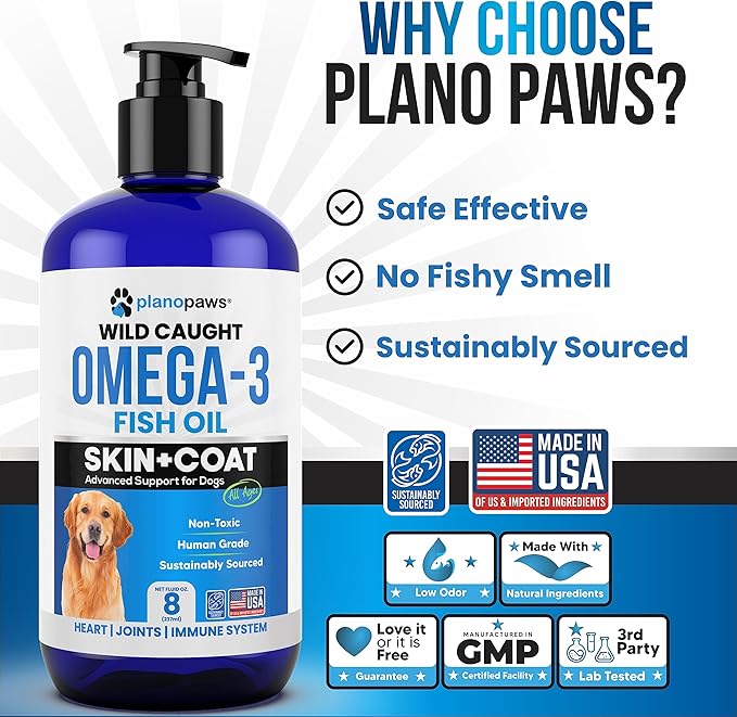 Omega 3 Fish Oil for Dogs - Better Than Salmon Oil for Dogs - Dog Fish Oil Supplement for Shedding, Allergy, Itch Relief - Supports Dry Skin, Joints - Dog Skin and Coat Supplement - Fish Oil Liquid