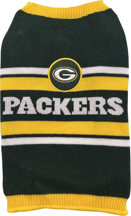 NFL Green Bay Packers Dog Sweater, Size Medium. Warm and Cozy Knit Pet Sweater with NFL Team Logo, Best Puppy Sweater for Large and Small Dogs