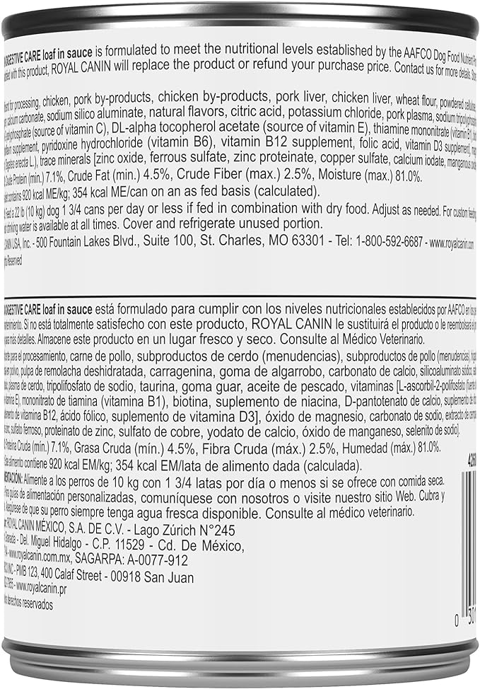 Royal Canin Canine Care Nutrition Digestive Care Loaf in Sauce Wet Dog Food, 13.5 oz can (12-count)