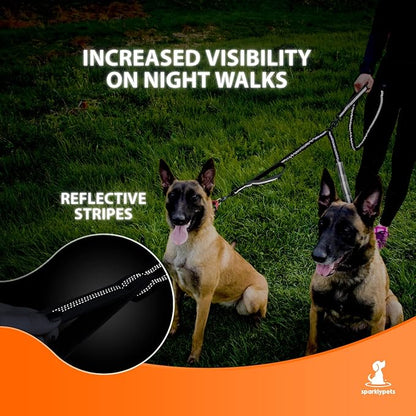 SparklyPets Hands Free Dog Leash for Medium and Large Dogs – Professional Harness with Reflective Stitches for Training, Walking, Jogging and Running Your Pet (Gray, for 2 Dogs Only Coupler)