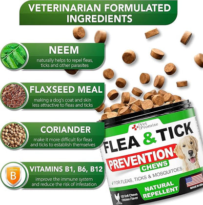 (2 Pack) Flea and Tick Prevention for Dogs Chewables - All Natural Dog Flea & Tick Control - Flea and Tick Chews for Dogs - Oral Flea Pills for Dogs Supplement - Made in USA - 240 Chews