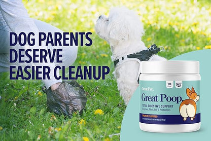 Great Poop Probiotics for Dogs - Fiber for Dogs Supplement with Dog Probiotics and Digestive Enzymes for a Healthy Gut, Firm Stool & Diarrhea Relief - Chicken Flavored Pet Soft Chews with Prebiotics