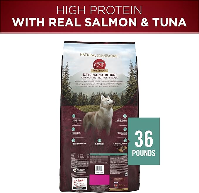 Purina ONE True Instinct with Real Salmon and Tuna Natural with Added Vitamins, Minerals and Nutrients High Protein Dog Food Dry Formula - 36 lb. Bag