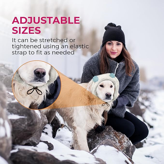 Adjustable Dog Noise Cancelling Ear Muffs Noise Protection - No Flap Ear Wraps for Dogs - Snoods Dog Headband Ear Covers for Anxiety Relief, Thunderstorms, Fireworks & Grooming (White, Small)