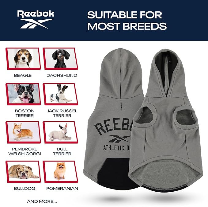 Reebok Dog Hoodie – Fleece Dog Sweater with Leash Hole, Cold Winter Dog Sweatshirt for Small Medium and Large Dogs, Premium Dog Fall Sweater Pullover Hoodie, Cozy Warm Perfect Dog Christmas Outfit