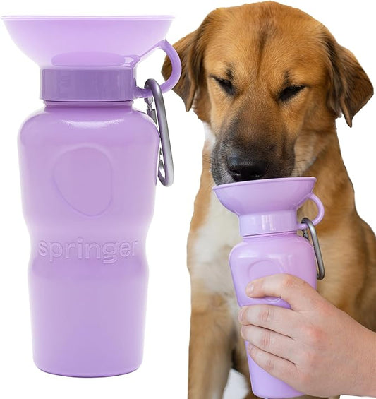 Springer Dog Water Bottle | Portable Travel Water Bottle Dispenser for Dogs - As Seen on Shark Tank | Patented, Leak-Proof Bottles Fill Bowl with Water - Ideal for Walking | BPA-Free 22oz Lilac