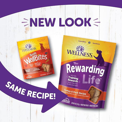 Wellness Rewarding Life Grain-Free Soft Dog Treats, Made in USA with Healthy Ingredients, Ideal for Training (Turkey & Duck Recipe, 6-Ounce Bag)