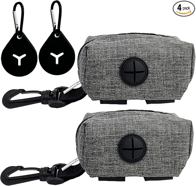 Dog Poop Bag Holder for Leash, 2 Pack Dog Poop Bag Dispenser Doggie Waste Bag Holder Puppy Poop Bag Carrier, plus 2 Waste Holder for Dispenser Carrier - Fits All Dog Leash