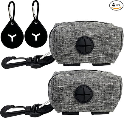 Dog Poop Bag Holder for Leash, 2 Pack Dog Poop Bag Dispenser Doggie Waste Bag Holder Puppy Poop Bag Carrier, plus 2 Waste Holder for Dispenser Carrier - Fits All Dog Leash