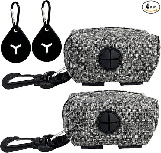 Dog Poop Bag Holder for Leash, 2 Pack Dog Poop Bag Dispenser Doggie Waste Bag Holder Puppy Poop Bag Carrier, plus 2 Waste Holder for Dispenser Carrier - Fits All Dog Leash