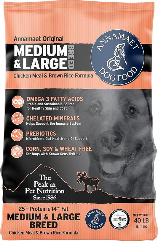 Annamaet Original Encore Formula Dry Dog Food, 25% Protein (Chicken & Brown Rice), 40-lb Bag