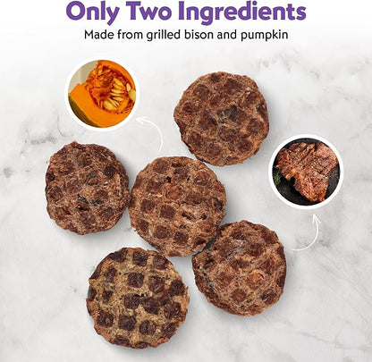 Grilled Bison & Pumpkin All Natural Dog Treats - Made in USA, Grain Free Dog Treats, Human-Grade, Lean Treats Dogs Love - No Fillers or Preservatives, 2 Pack, 4 oz Each