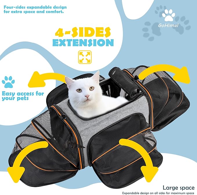 Pet Carrier Airline Approved Pet Carrier,4 Sides Expandable Cat Carrier Bag Large Soft Sided Pet Travel Carrier Dog Carrier Backpack with Remove Fleece Pad (Large, Orange)