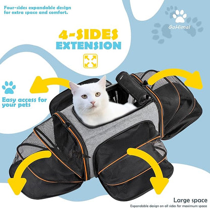 Pet Carrier Airline Approved Pet Carrier,4 Sides Expandable Cat Carrier Bag Large Soft Sided Pet Travel Carrier Dog Carrier Backpack with Remove Fleece Pad (Large, Orange)