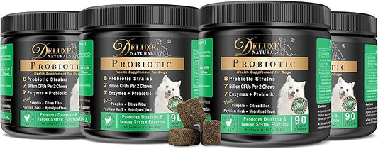Probiotics for Dogs | All-Natural Dog Probiotic Supplement with Enzymes, Prebiotics, Pumpkin | Promote Digestive Health, Improve Allergy & Immunity, 360 Count (Pack of 4 x 90 ct)