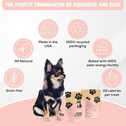 All Natural, Made in The USA, and Grain Free Dog Treats, Cheese & Bacon Flavor, Low Calorie, 100% Recycled Packaging