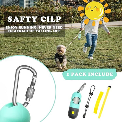 Dog Poop Bag Dispenser with Flashlight|Dog Poop Bag Holder with Leash Clip|Hands-Free Leash Poop Bag Holder with Straps and 1 Roll Dog Waste Bags (Green)