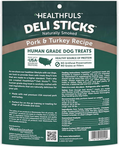 Deli Sticks Pork and Turkey Human-Grade Gluten-Free Soft and Chewy Dog Treats, 10 Count Bag