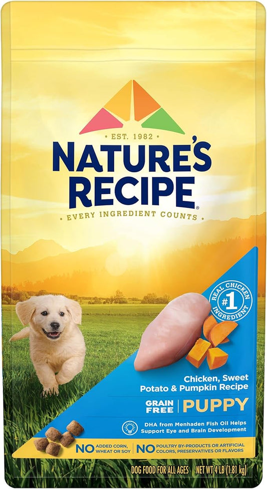 Nature′s Recipe Grain Free Puppy Chicken, Sweet Potato & Pumpkin Recipe Dry Dog Food, 4 lb. Bag