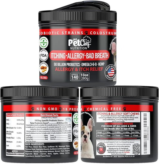 Pet Chef Allergy Defender - Natural Dog Allergy Relief Chews - Effective Medicine for Dog Allergies, Environment and Household Irritant Prevention - Safe & Strong Allergy Supplements for Dogs