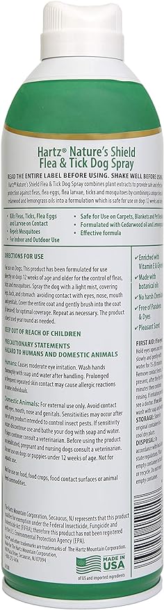 Hartz Nature’s Shield Flea & Tick Spray Treatment for Dogs, Natural and Effective Flea & Tick Prevention and Protection for Dogs with Cedarwood and Lemongrass Oil, 14 Ounces