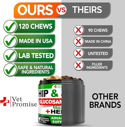 Hemp Hip and Joint Support Supplement for Dogs - Glucosamine for Dogs - Dog Joint Supplement - Hip and Joint Chews for Dogs with Chondroitin - MSM - Hemp Oil - Hemp Chews For Dogs - Dog Pain Relief