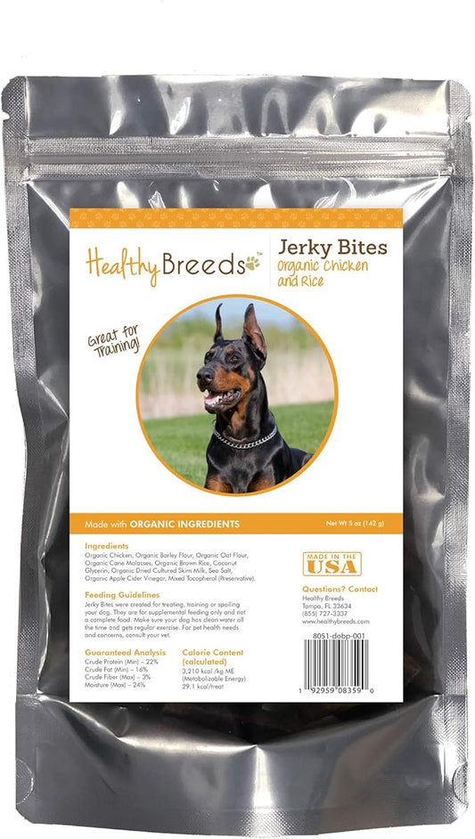Healthy Breeds Doberman Pinscher Jerky Bites Chicken & Rice Recipe Dog Treats 5 oz