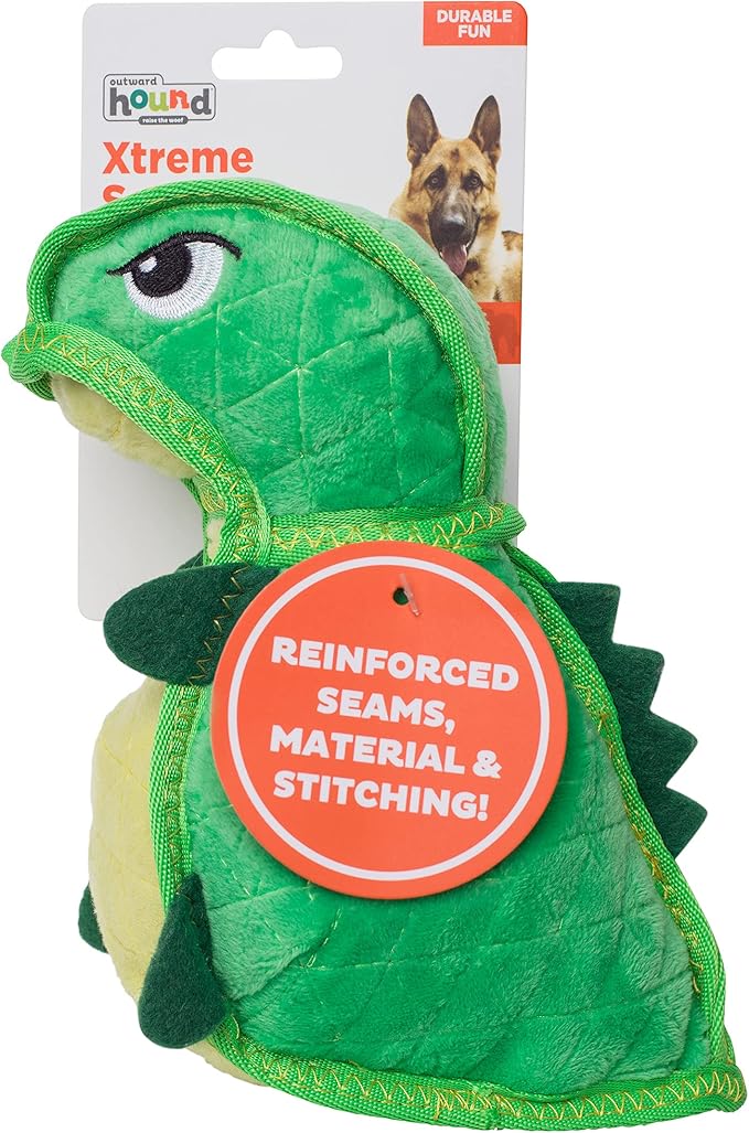 Outward Hound Xtreme Seamz Dino Squeaky Plush Dog Toy - Reinforced Dense Stuffing Plush Toy