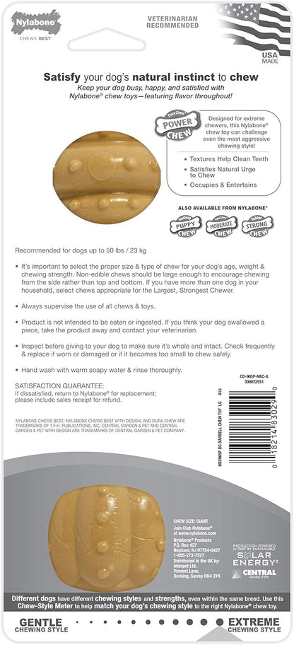 Nylabone Power Chew Barbell Bone Chew Toy for Dogs, Durable Dog Toy, Peanut Butter Flavor, Large - Up to 50 lbs. (1 Count)