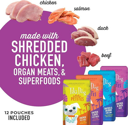Tiki Dog Aloha Petites, Variety Pack, Nutrient Dense Meat, Wet Dog Food For Small Breed Dogs and All Life Stages, 3 oz. Pouch, Pack of 12