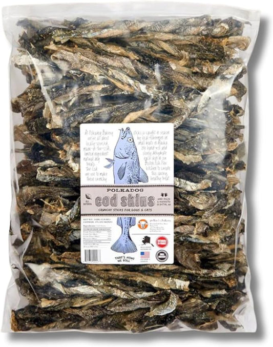Polkadog Crunchy Cod Skins Dog Sticks - Cod Skins Treats for Dogs - All-Natural Pet, Dog Treats - Savory, Healthy Fish-Skin Puppy Treat - Alaskan Treats for Pets - 2 lb.