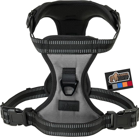 Gorilla Grip Comfortable Durable Dog Harness with Handle, Pet Leash Clips on Chest or Back for Walking, Padded Mesh Pets Vest, Adjustable Reflective Straps, Puppy Training, Gray