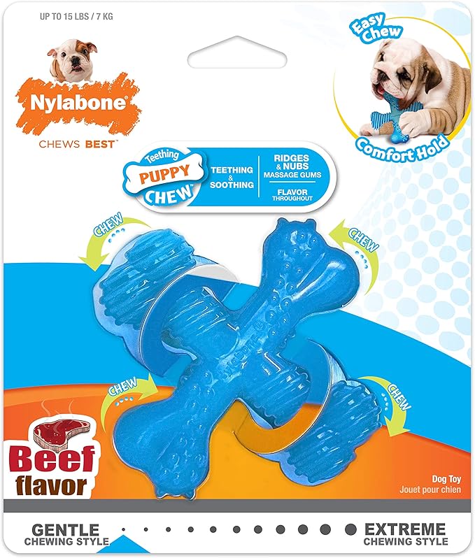 Nylabon Power Chew Comfort Hold X Bone Chew Toy for Puppies, Beef Flavor, Small (1 Count)