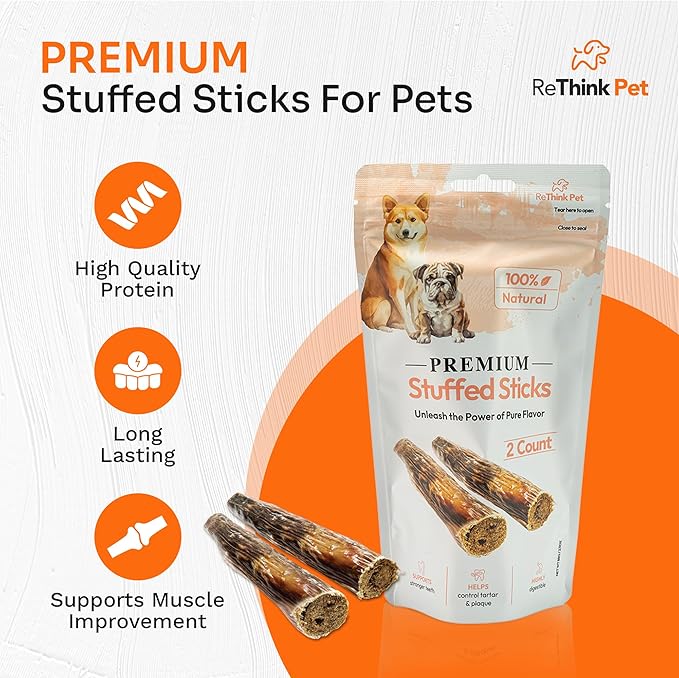 Premium Stuffed Sticks - All Natural Dog Chews & Sticks - 2 pcs Beef Pet Treats for Dogs