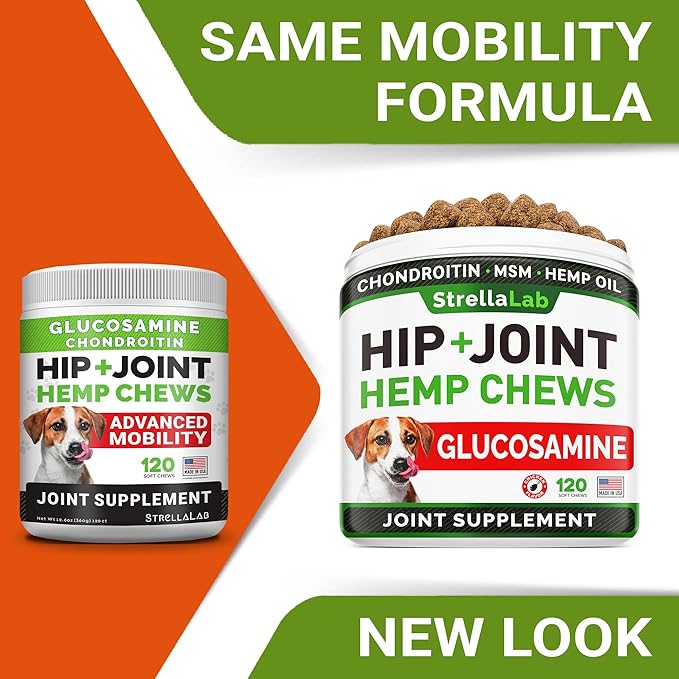 Advanced Hemp + Glucosamine Dog Joint Supplement - Hip Joint Pain Relief - Mobility Hemp Chews for Dogs - Chondroitin, MSM, Omega - Hemp Oil Treats - Made in USA - Lamb Flavor - 120 Hemp Treats