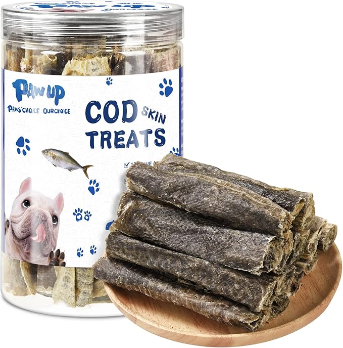 Dog Treats, Cod Skins Dog Treat with Taurine, One-Ingredient Grain-Free Chew Fish Skin Rolls with Rich in Omega3, 8 oz (Cod Skin)