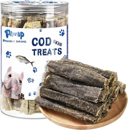 Dog Treats, Cod Skins Dog Treat with Taurine, One-Ingredient Grain-Free Chew Fish Skin Rolls with Rich in Omega3, 8 oz (Cod Skin)