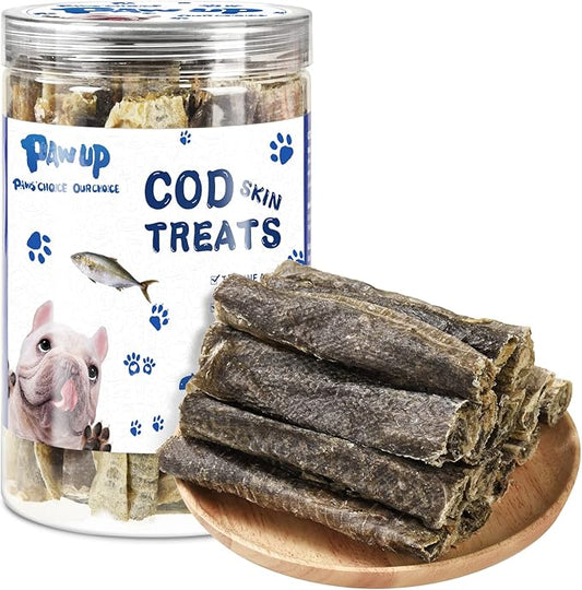 Dog Treats, Cod Skins Dog Treat with Taurine, One-Ingredient Grain-Free Chew Fish Skin Rolls with Rich in Omega3, 8 oz (Cod Skin)