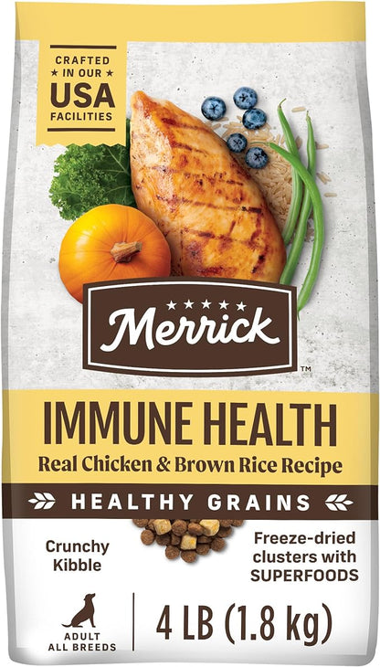 Merrick Immune Health Recipe, Healthy Grains Chicken Dry Dog Food with Freeze-Dried Clusters with Superfoods - 4 lb. Bag
