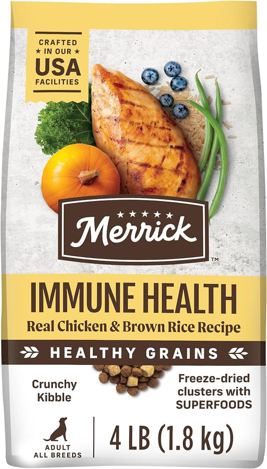 Merrick Immune Health Recipe, Healthy Grains Chicken Dry Dog Food with Freeze-Dried Clusters with Superfoods - 4 lb. Bag