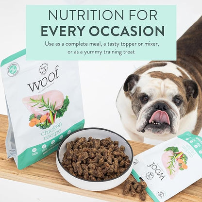 Woof - Air Dried Dog Food, Dog Food Toppers for Dry Food, High Protein, Natural Dog Food, Limited Ingredient Recipe Dry Dog Food, Chicken, 3.5 oz