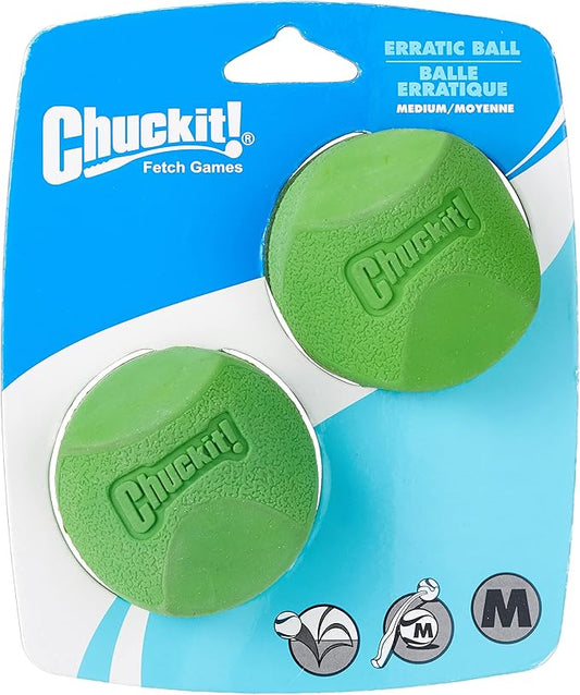 Chuckit Erratic Ball Dog Toy, Medium (2.5 Inch), Pack of 2 Indoor and Outdoor Dog Toy