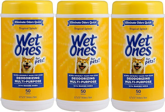 Wet Ones for Pets Deodorizing Multi-Purpose Dog Wipes with Baking Soda Dog Deodorizing Wipes for All Dogs in Tropical Splash Scent, Wipes for Deodorizing Dogs (Pack of 3,150 Count Total)